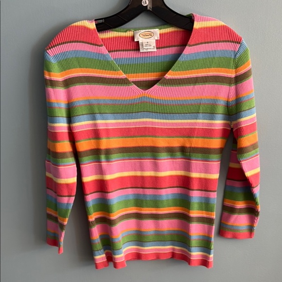 Talbots Colorful Striped V-Neck. Size Small - Picture 1 of 4